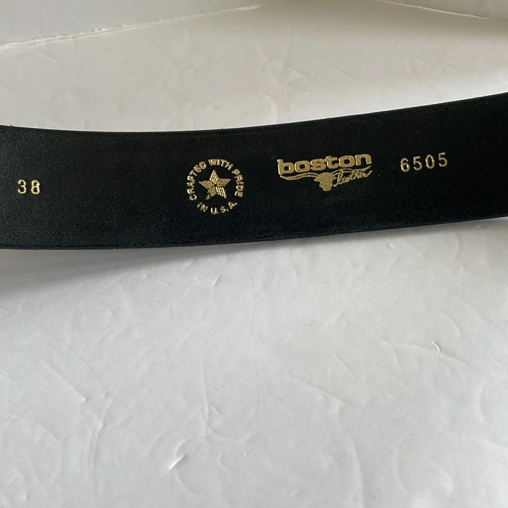 Boston Leather Belt 38 Black Gold Buckle 6505